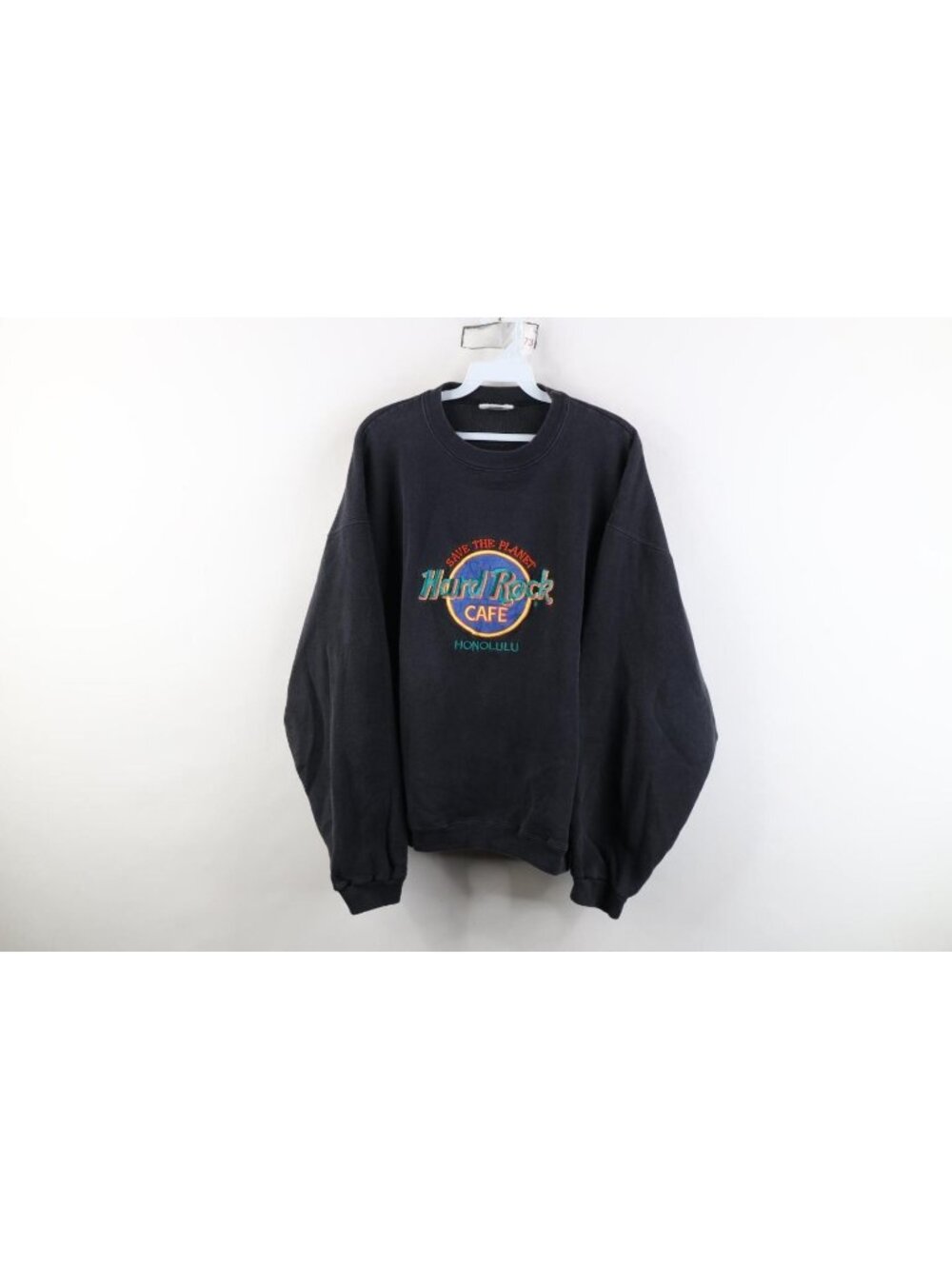 Vtg 90s Hard Rock Cafe Mens Large Save the Planet Honolulu Sweatshirt Black USA